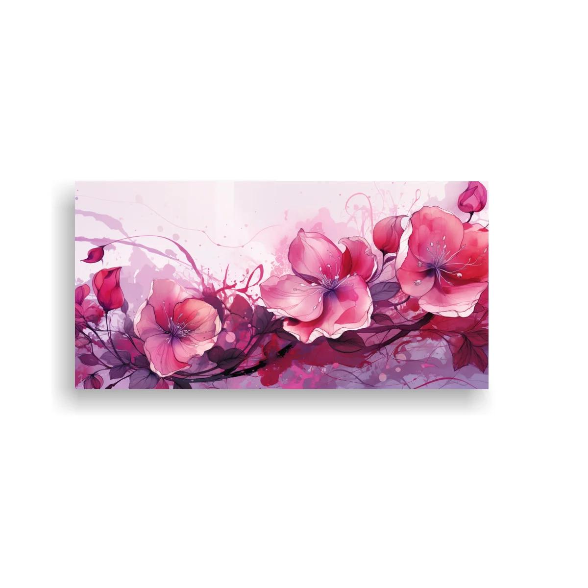 Cuadro flores rosadas con capullos y ramas oscuras