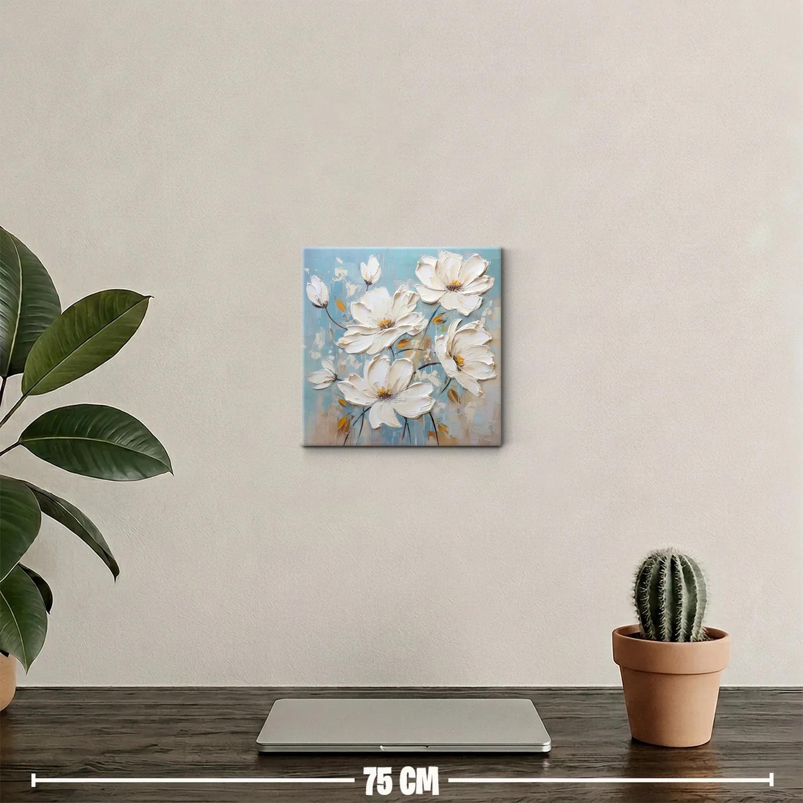 Cuadro decorativo flores blancas sobre fondo azul tenue — miniatura 2