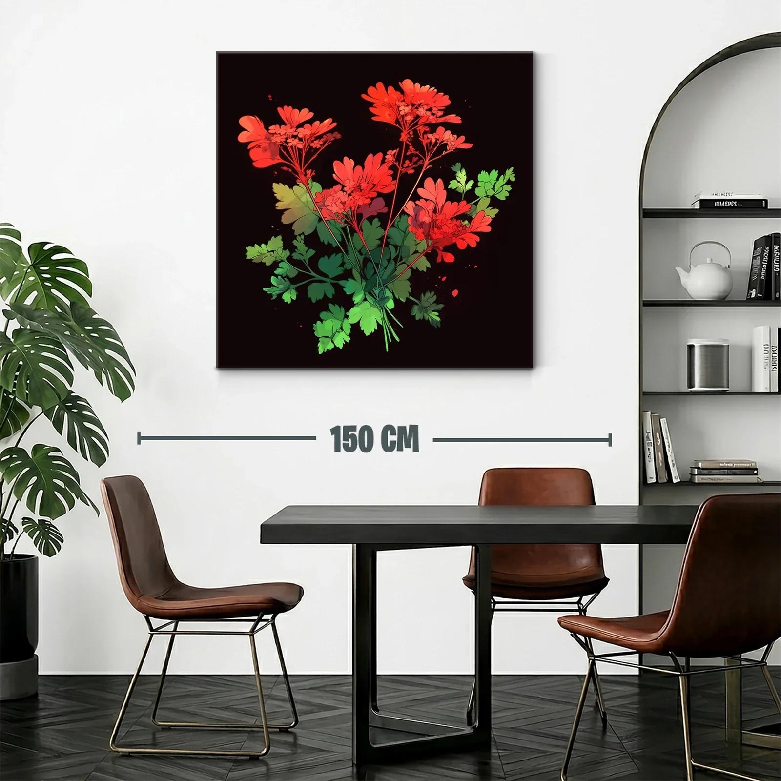 Ramo vibrante de flores rojas y hojas verdes sobre fondo oscuro — miniatura 2