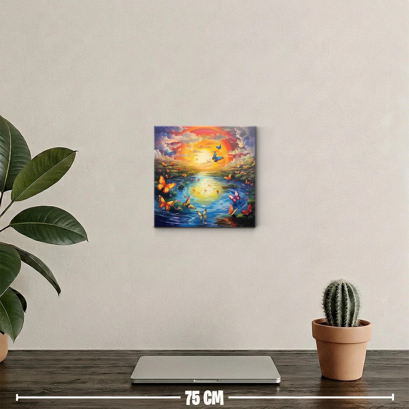 Paisaje onírico con mariposas y atardecer vibrante — miniatura 2