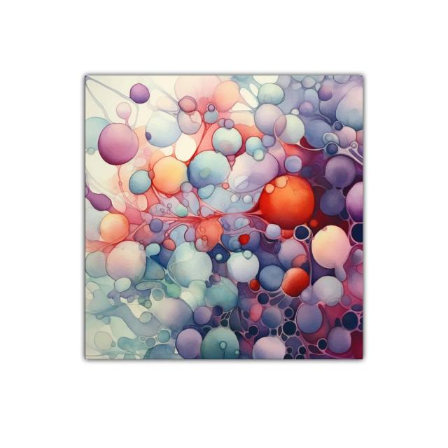 Composición abstracta con burbujas en tonos pastel y vivos