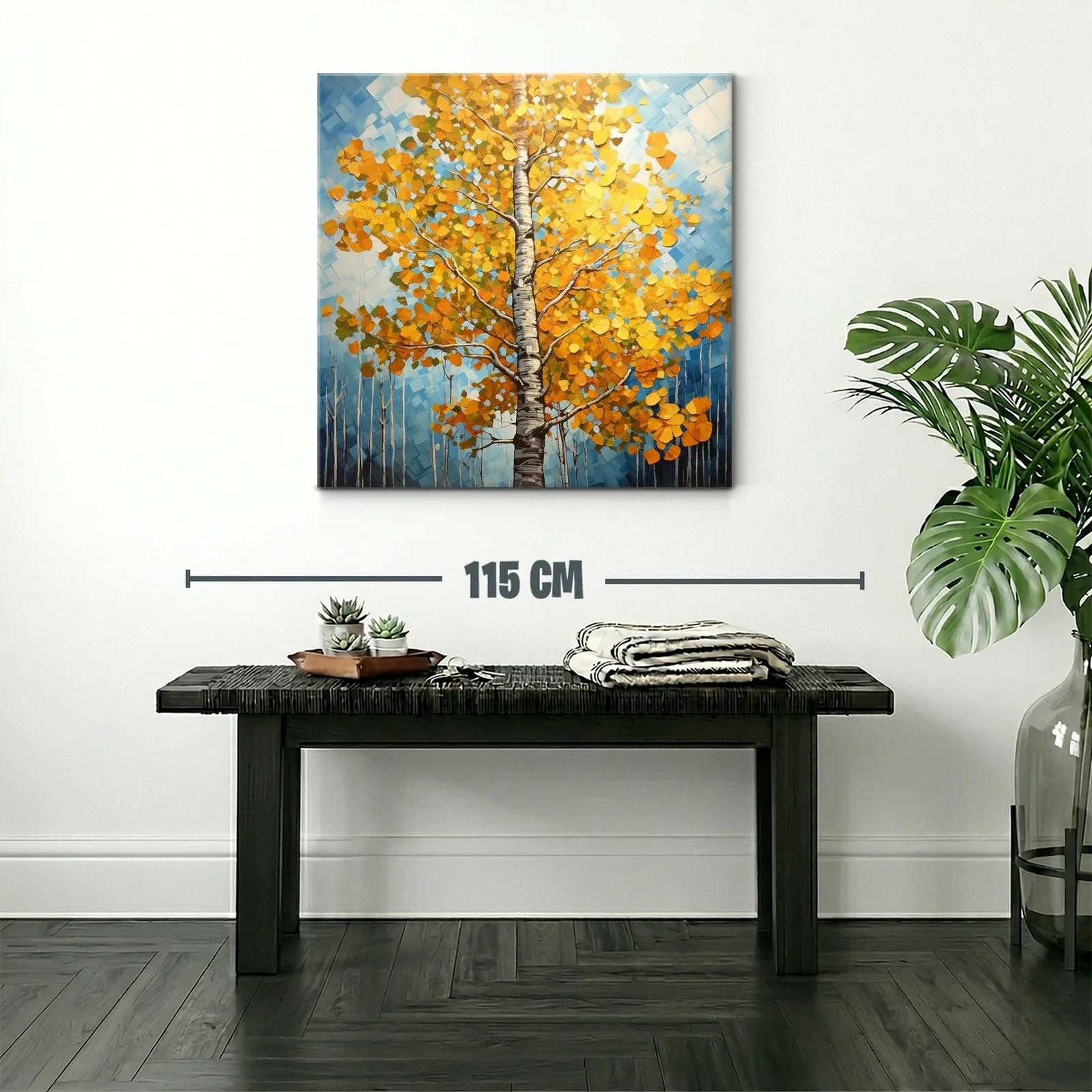 Árbol otoñal con vibrantes hojas doradas y cielo azul — miniatura 2