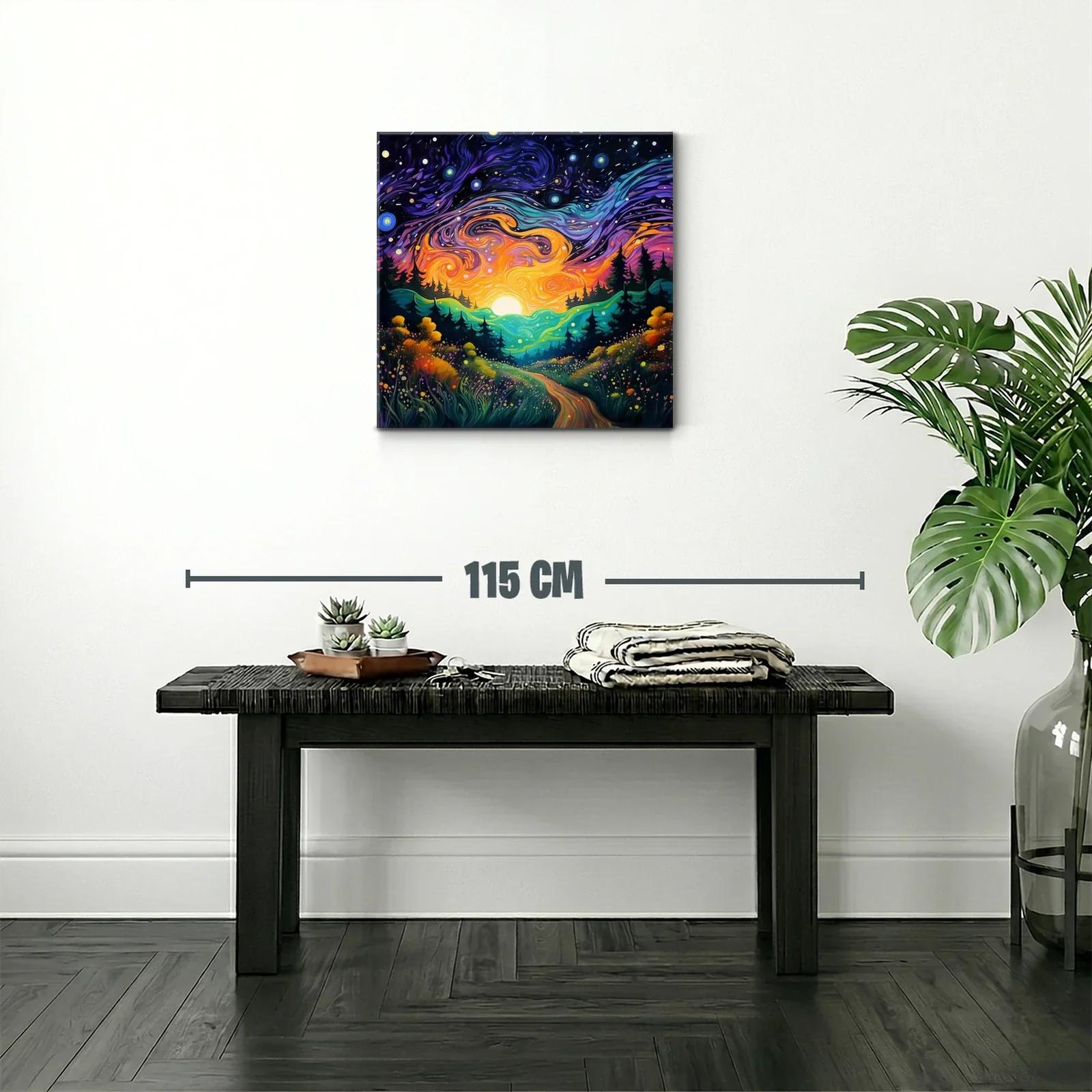 Paisaje nocturno vibrante con cielo estrellado y sendero — miniatura 2