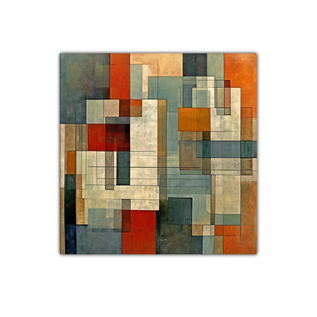 Cuadro abstracto con formas geométricas y tonos cálidos