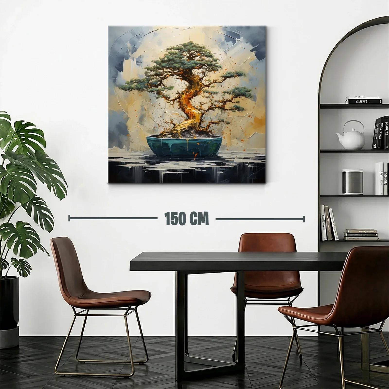 Árbol bonsái en tonos dorados y verdes vibrantes — miniatura 2