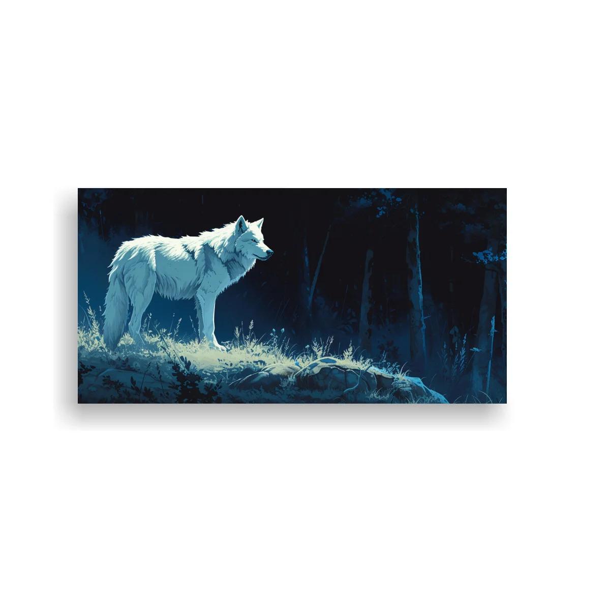 Cuadro lobo blanco recortado contra un entorno oscuro