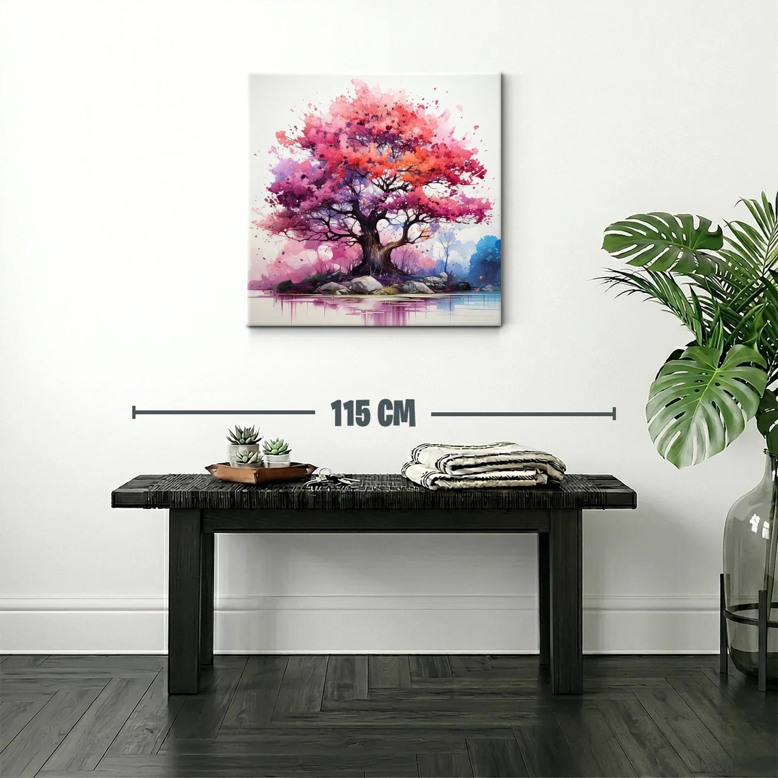 Árbol vibrante con tonos rosas y púrpuras sobre lago tranquilo — miniatura 2