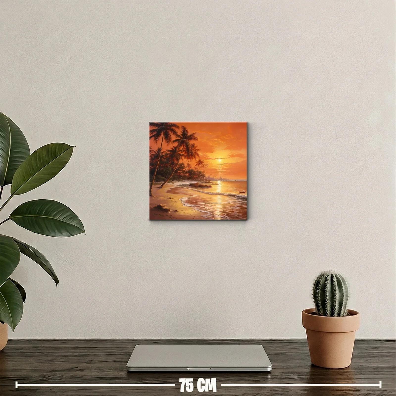 Paisaje tropical con palmeras al atardecer dorado — miniatura 2
