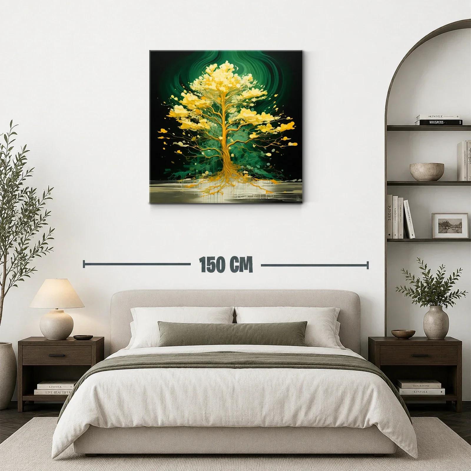 Árbol luminoso con tonos dorados sobre fondo verde oscuro — miniatura 3
