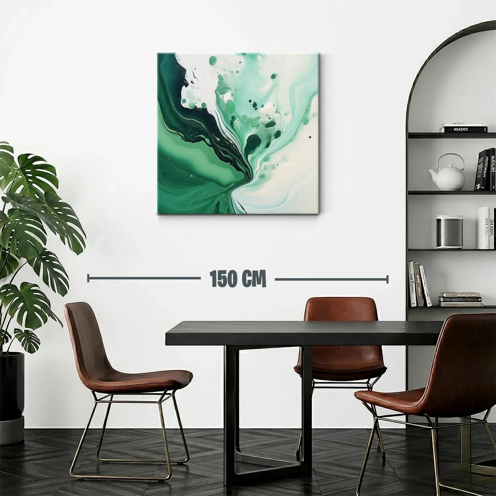 Cuadro abstracto con tonos verdes y blancos fluidos — miniatura 2