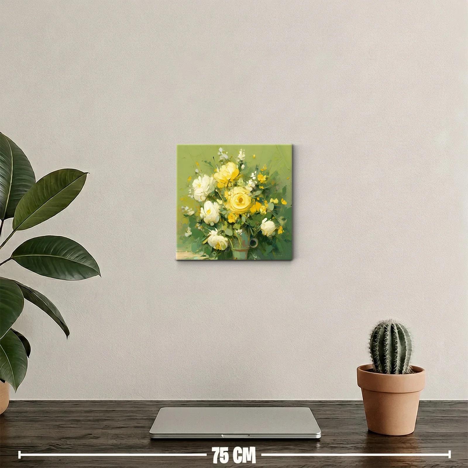 Cuadro floral con vibrantes tonos amarillos y verdes — miniatura 2