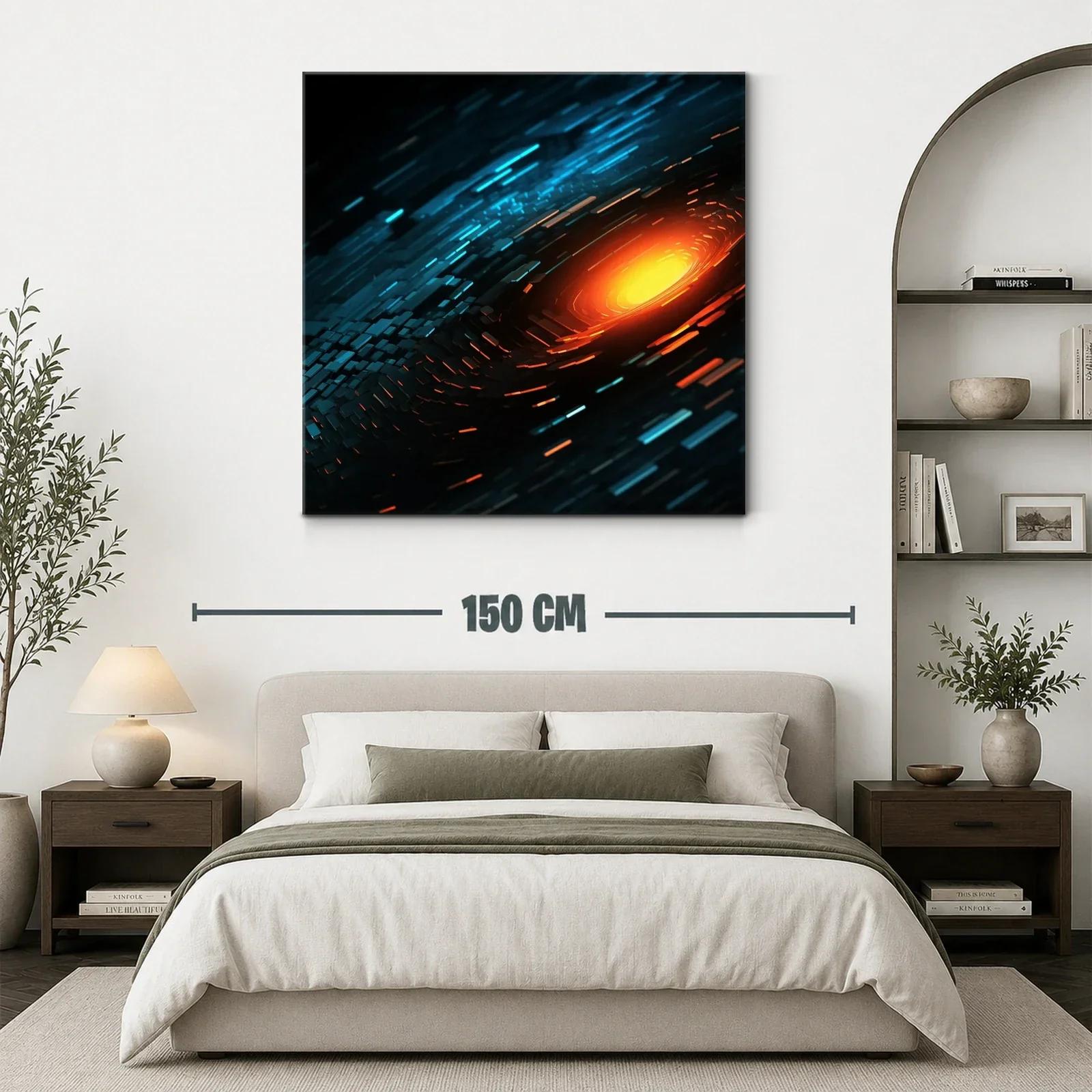 Cuadro abstracto con destellos cálidos y tonos fríos — miniatura 3