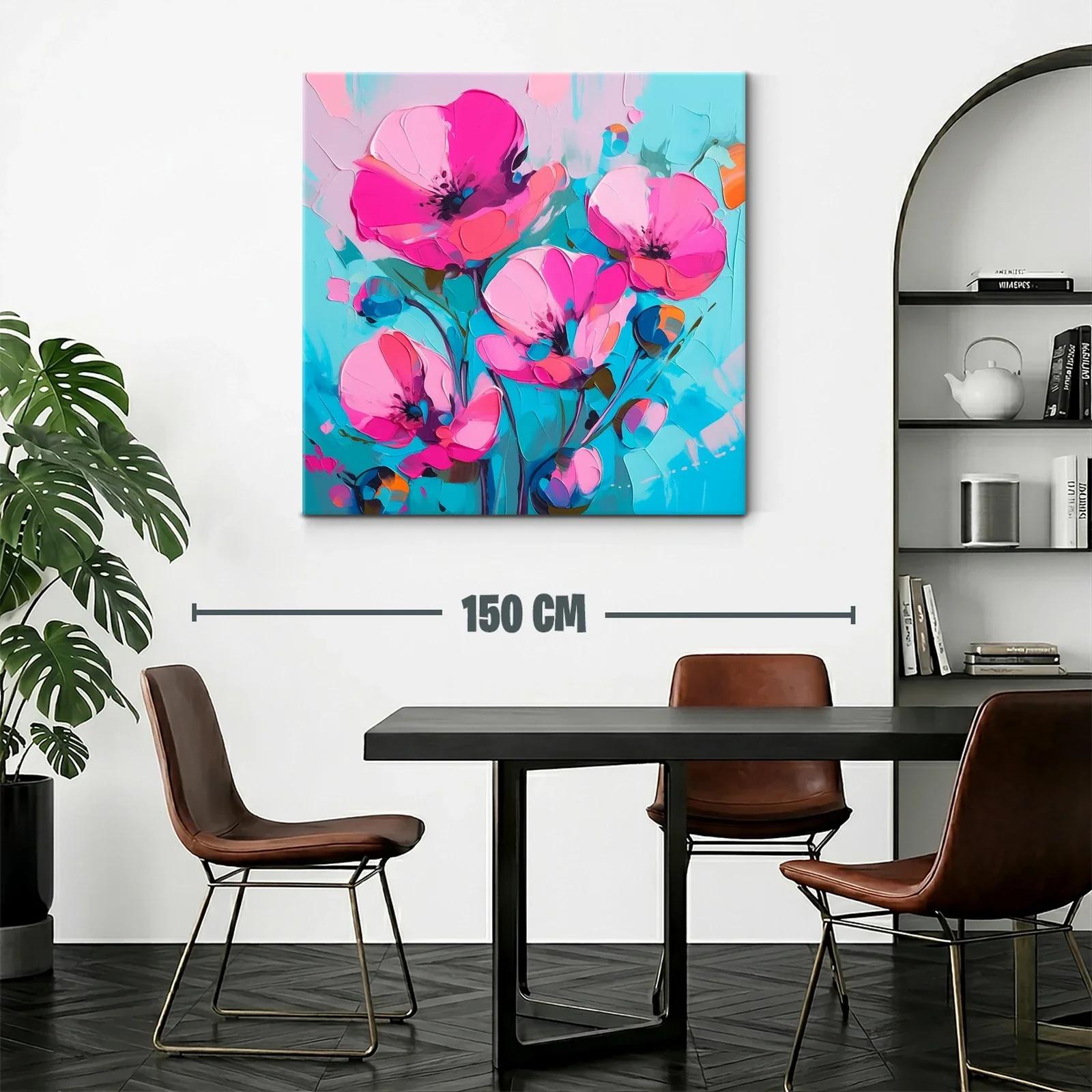 Cuadro floral con vibrantes tonalidades rosa y azul turquesa — miniatura 2