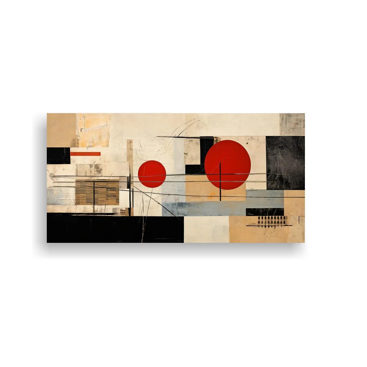 Cuadro composición geométrica abstracta con dos círculos rojos