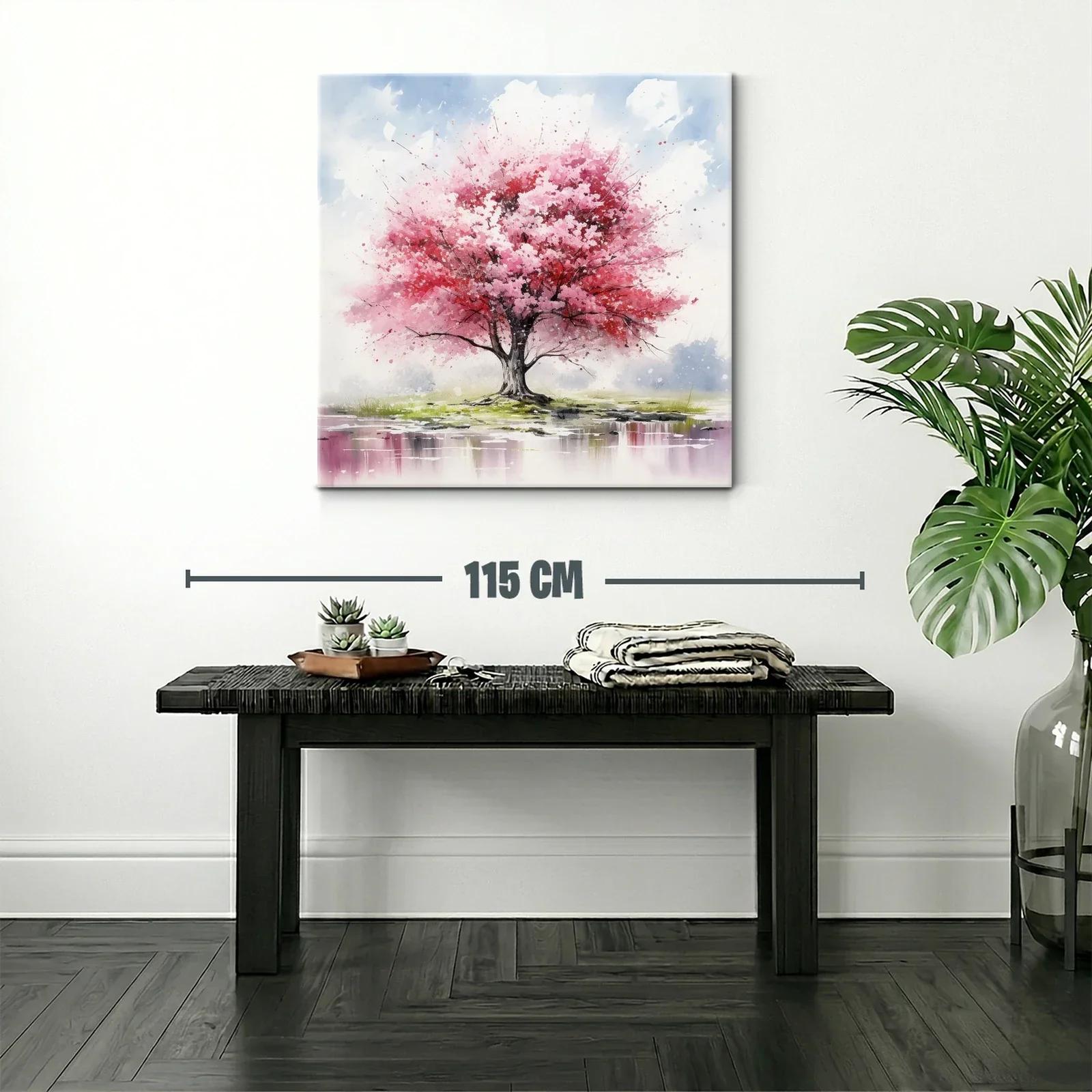 Árbol en flor con tonos rosas y paisaje sereno — miniatura 2