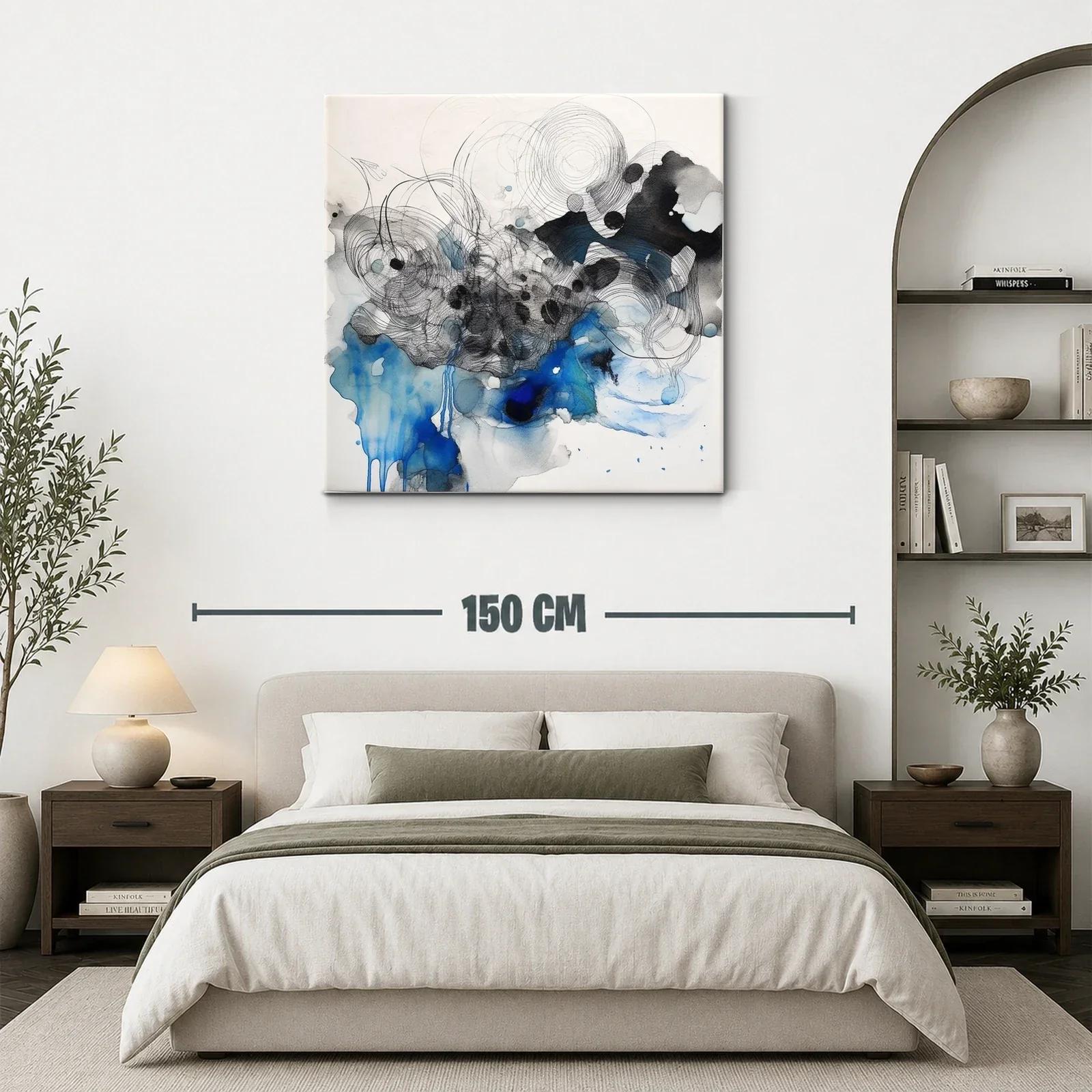 Cuadro abstracto con tonos azules y negros en movimiento fluido — miniatura 3