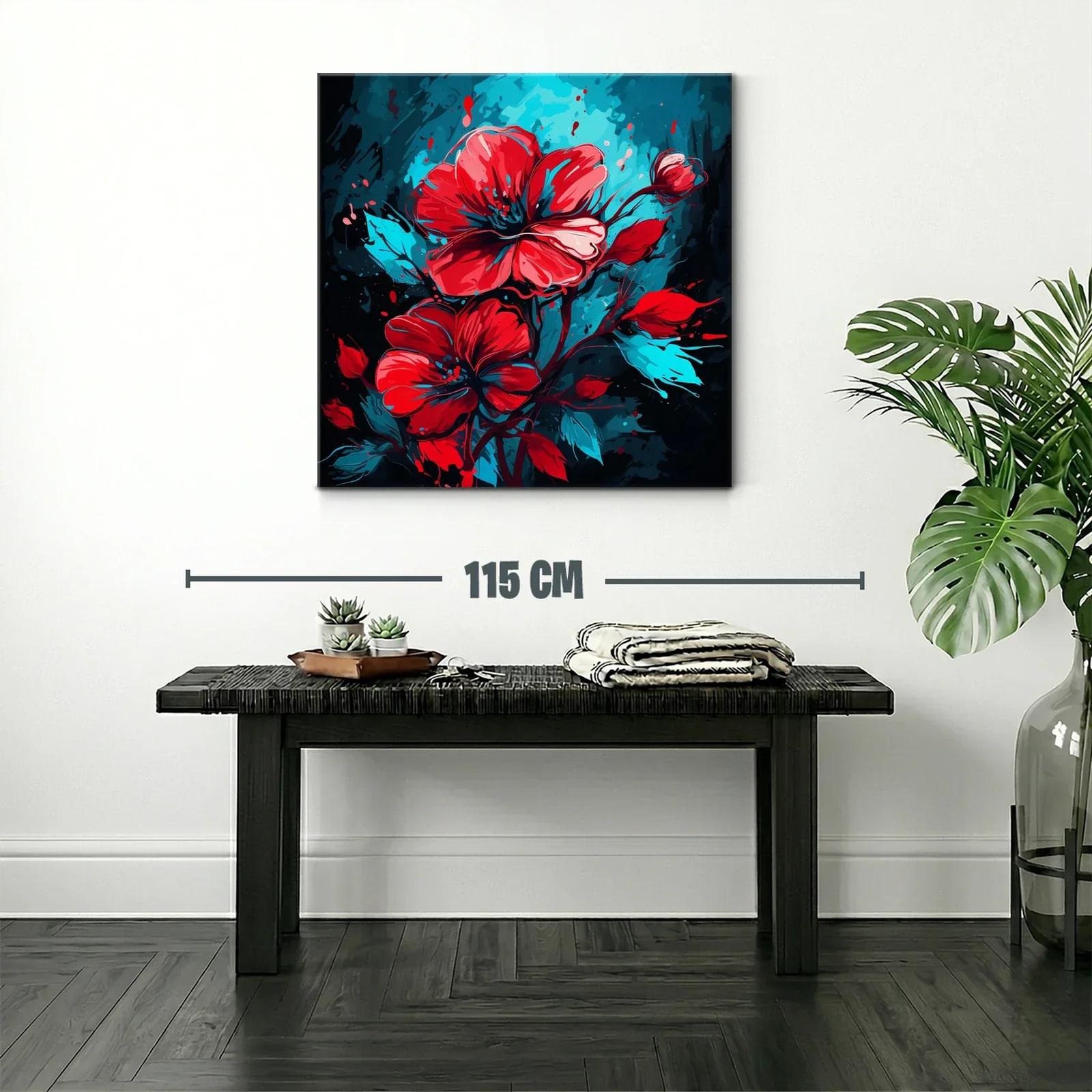 Flor roja vibrante sobre fondo azul intenso y negro — miniatura 2