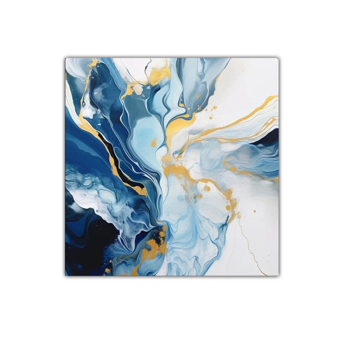 Cuadro abstracto con tonos azules y dorados elegantes