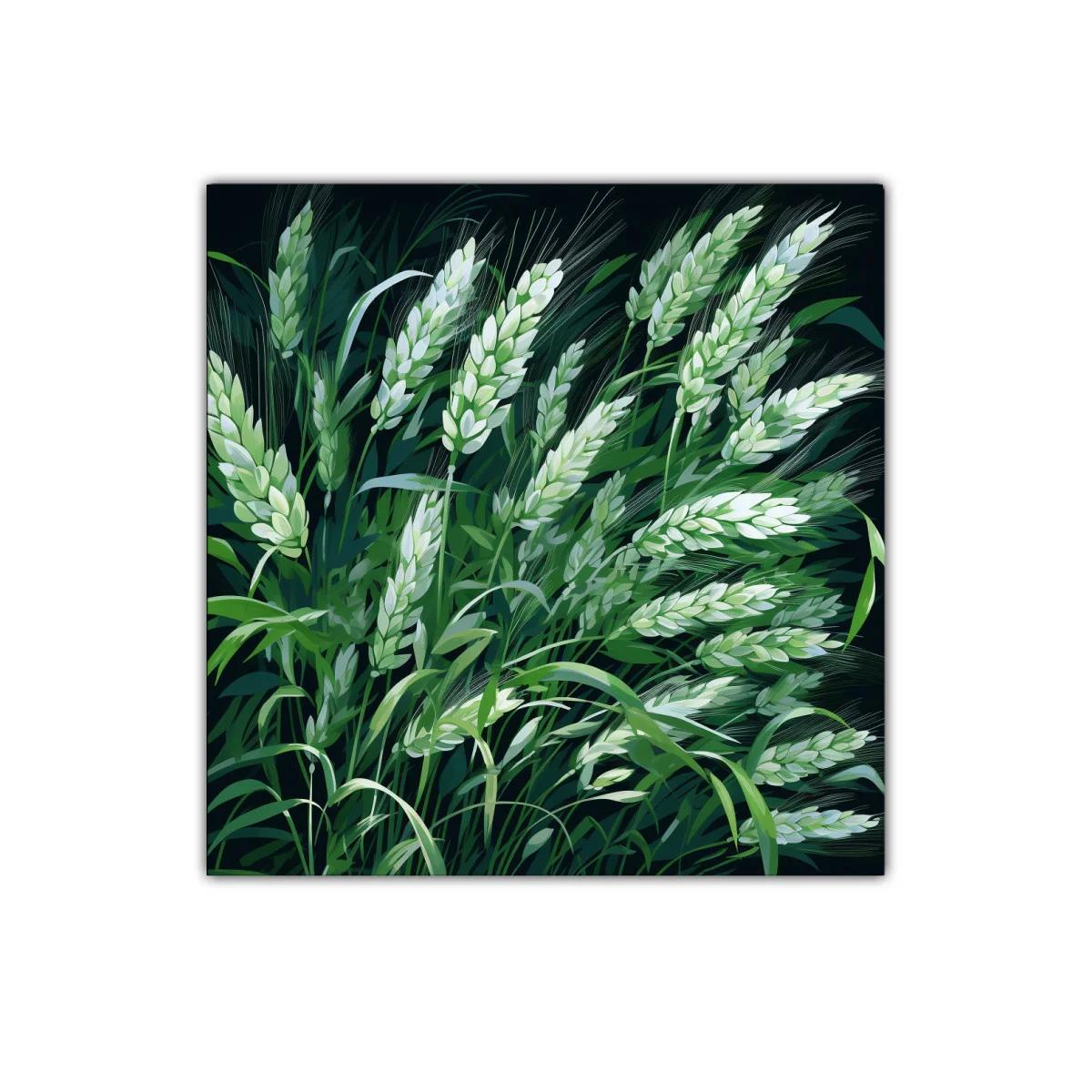 Cuadro decorativo con espigas verdes sobre fondo oscuro — imagen principal