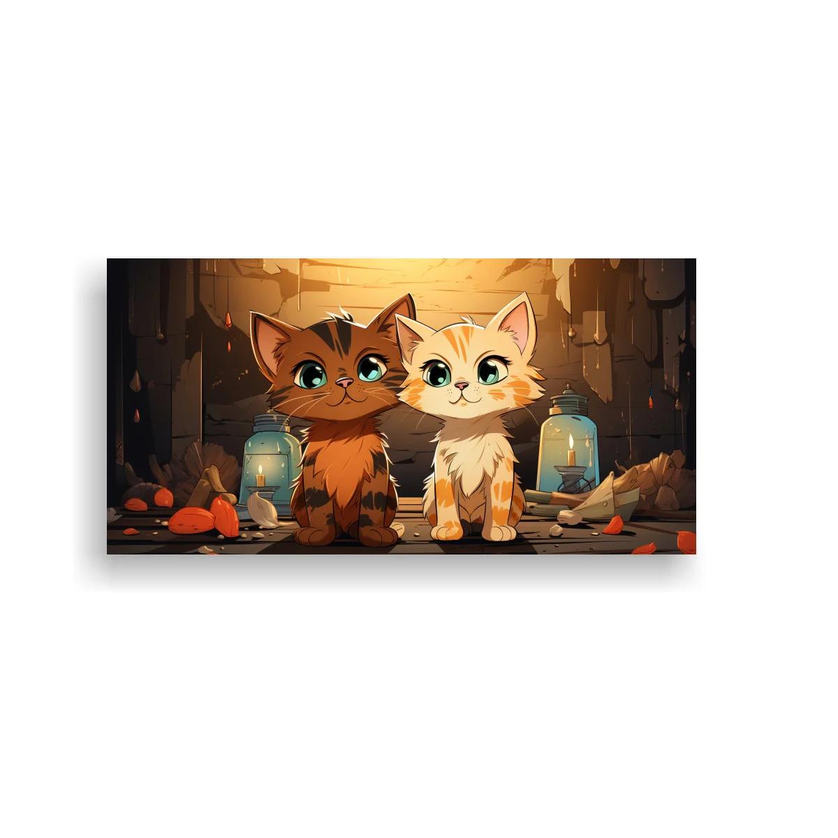 Cuadro dos gatitos junto a faroles en ruinas de piedra