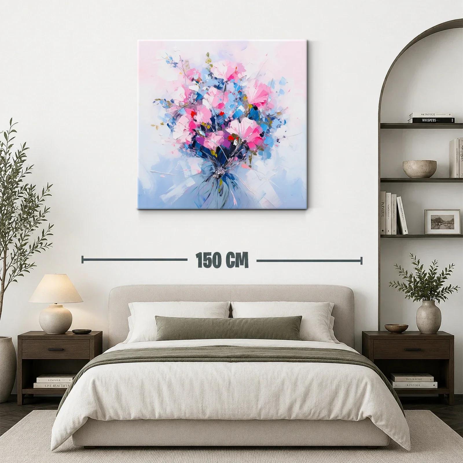 Cuadro con ramo vibrante de flores rosas y azules — miniatura 3