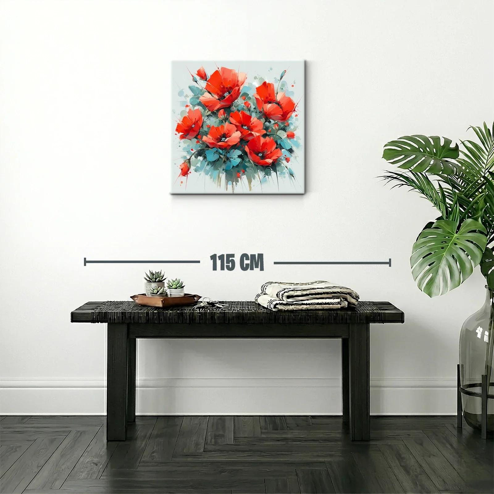 Vibrante obra floral con amapolas rojas luminosas — miniatura 2