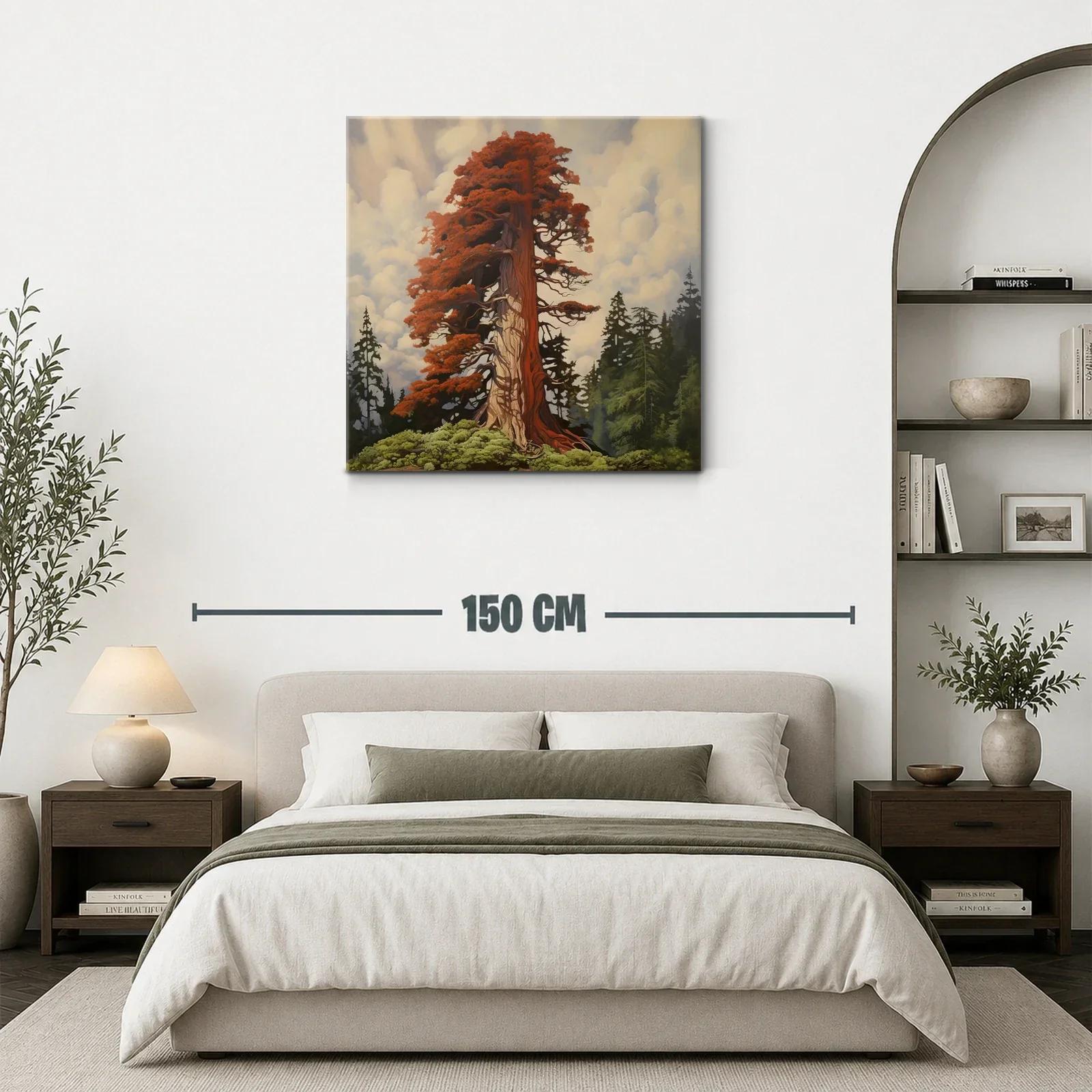 Imponente árbol rojizo entre bosque y cielo nublado — miniatura 3