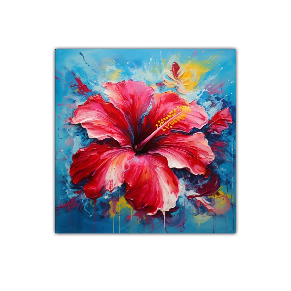 Vibrante cuadro con flor roja y fondo azul intenso — imagen principal