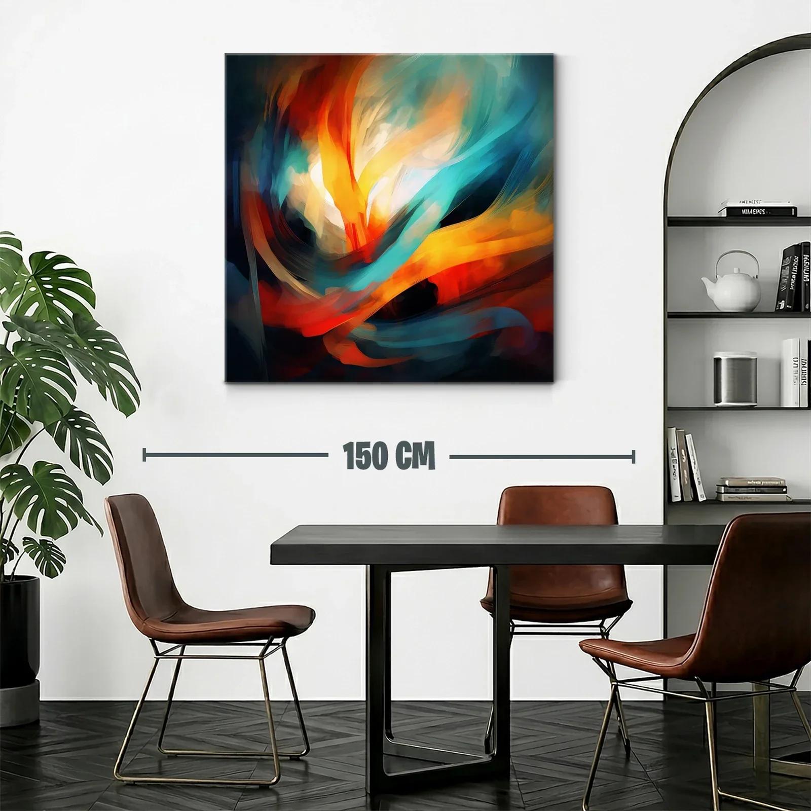 Cuadro abstracto con vibrantes tonos cálidos y fríos en movimiento — miniatura 2