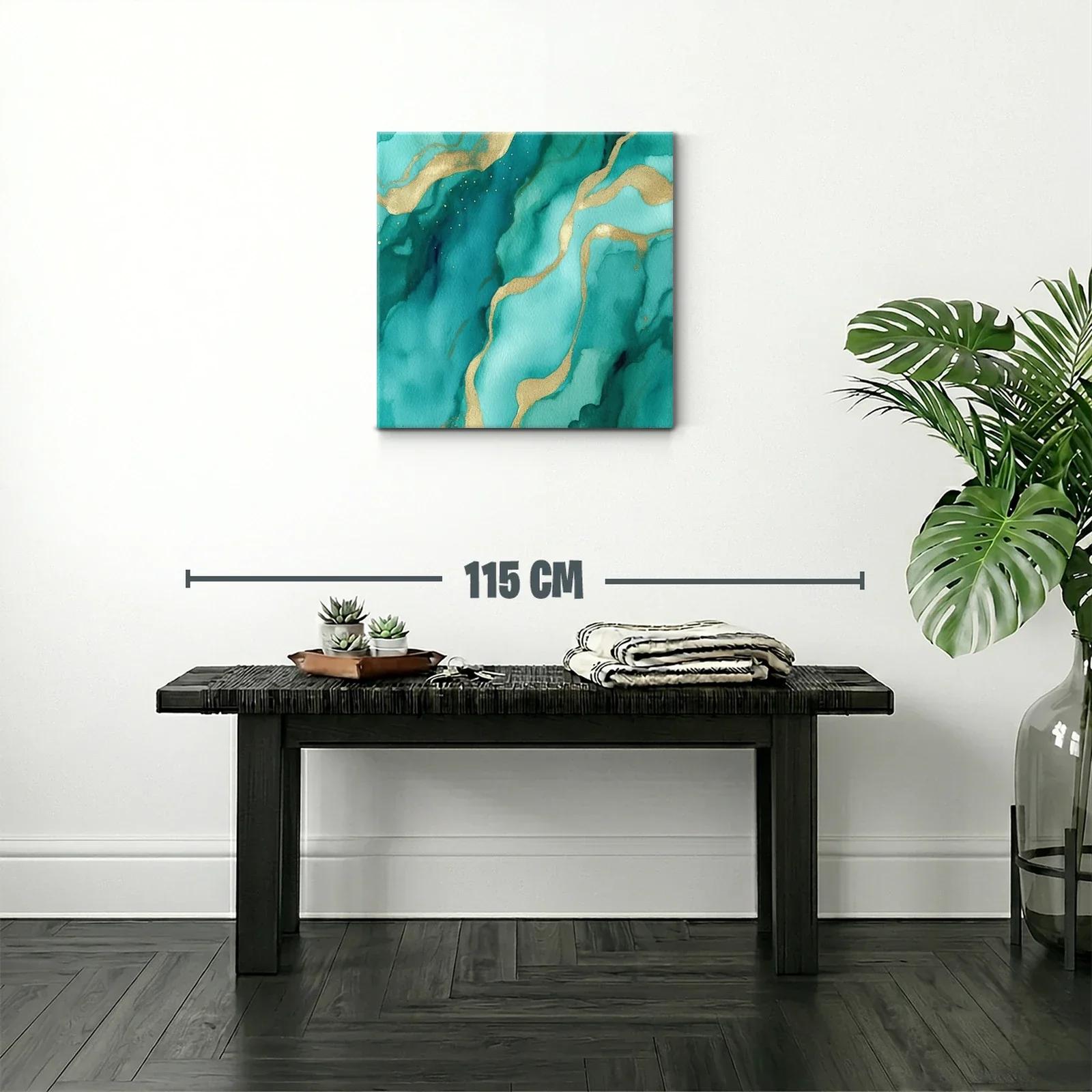 Cuadro abstracto en tonos verdes con detalles dorados — miniatura 2