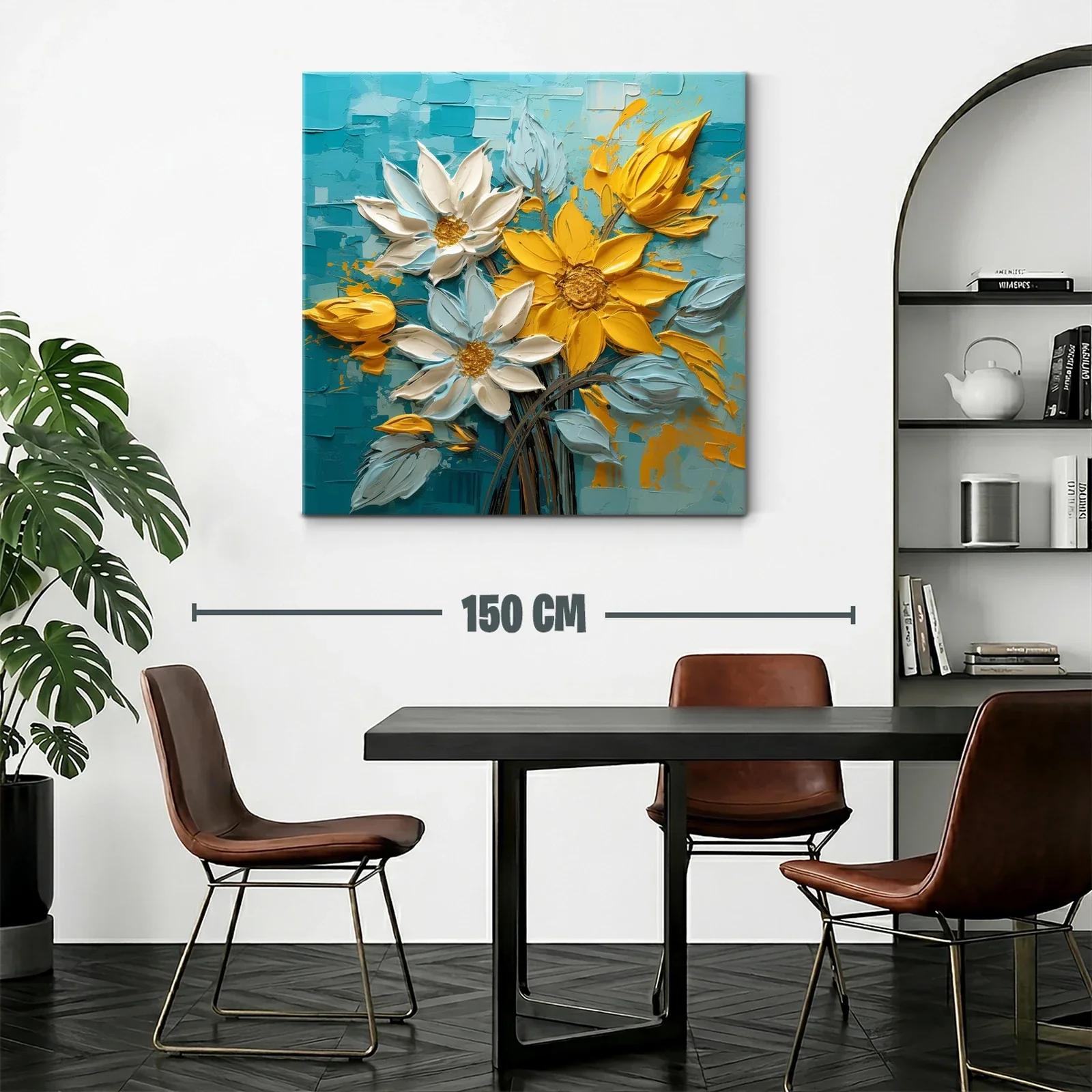 Cuadro floral vibrante con tonos amarillos y azules — miniatura 2