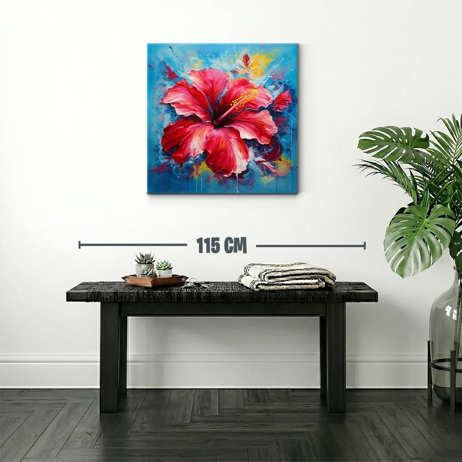 Vibrante cuadro con flor roja y fondo azul intenso — miniatura 2