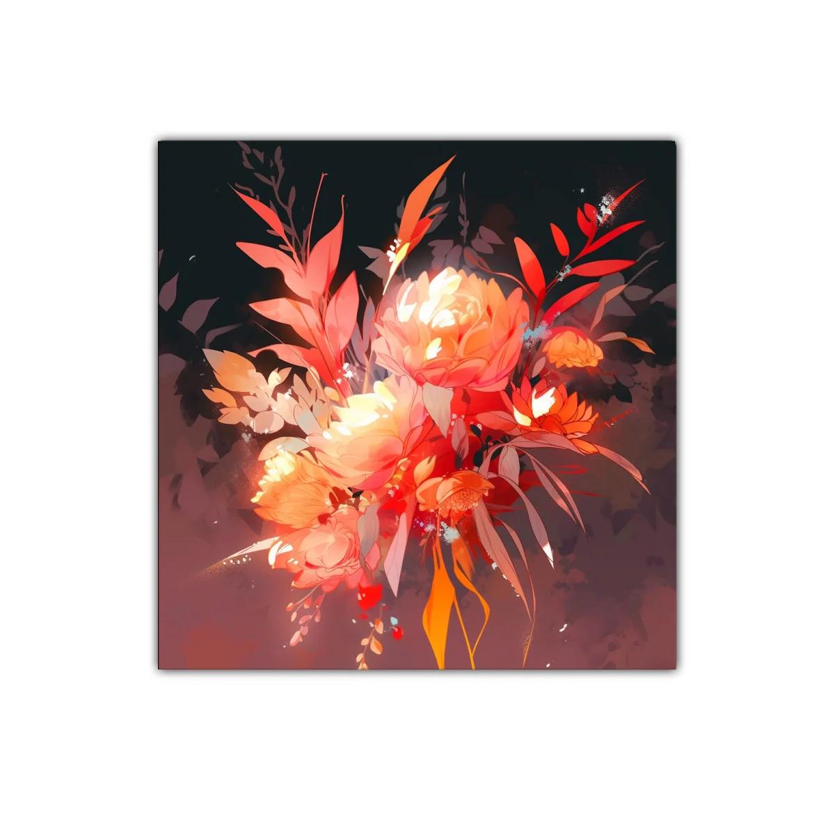 Cuadro decorativo con ramo floral en tonos cálidos