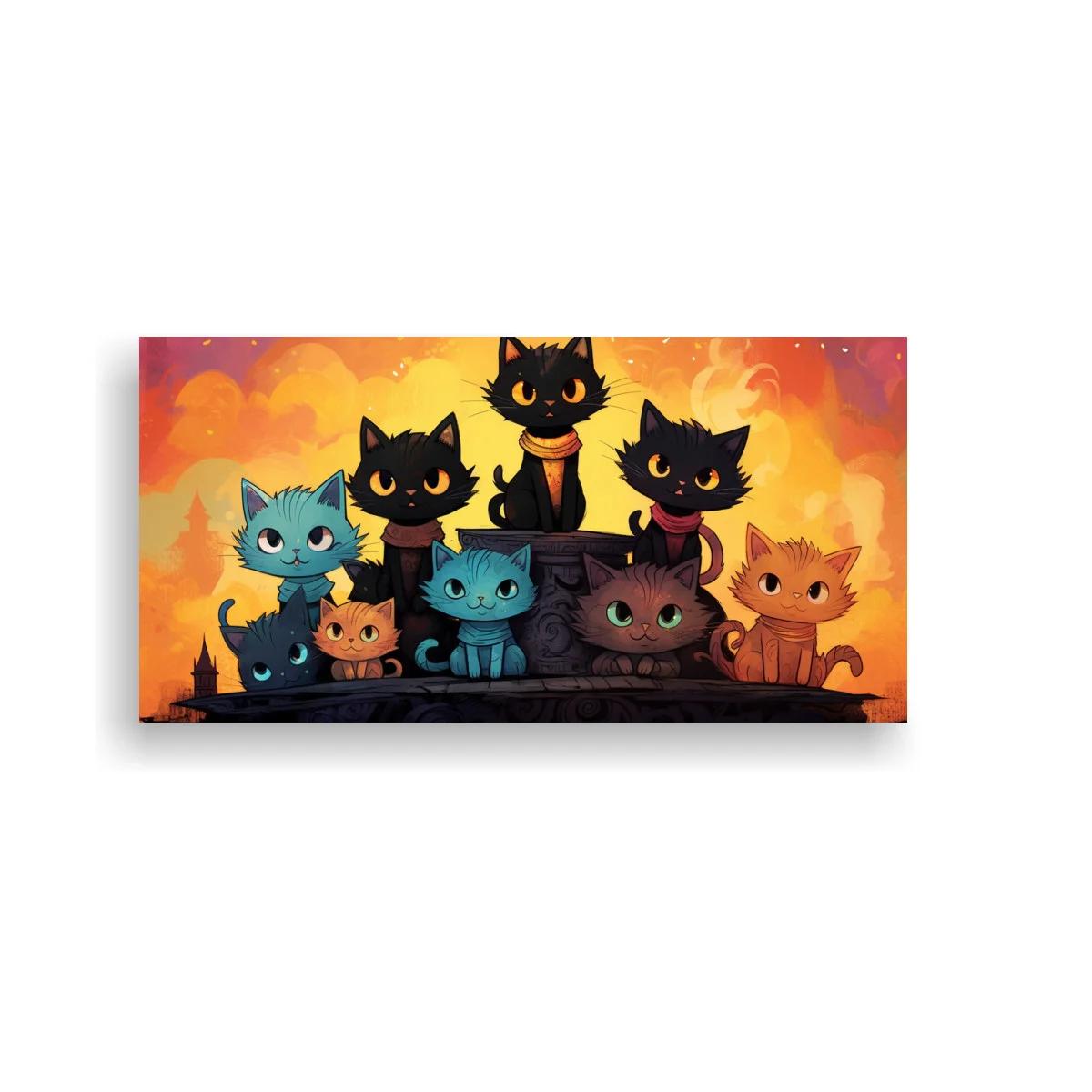 Cuadro grupo de gatos al atardecer con ojos brillantes — imagen principal