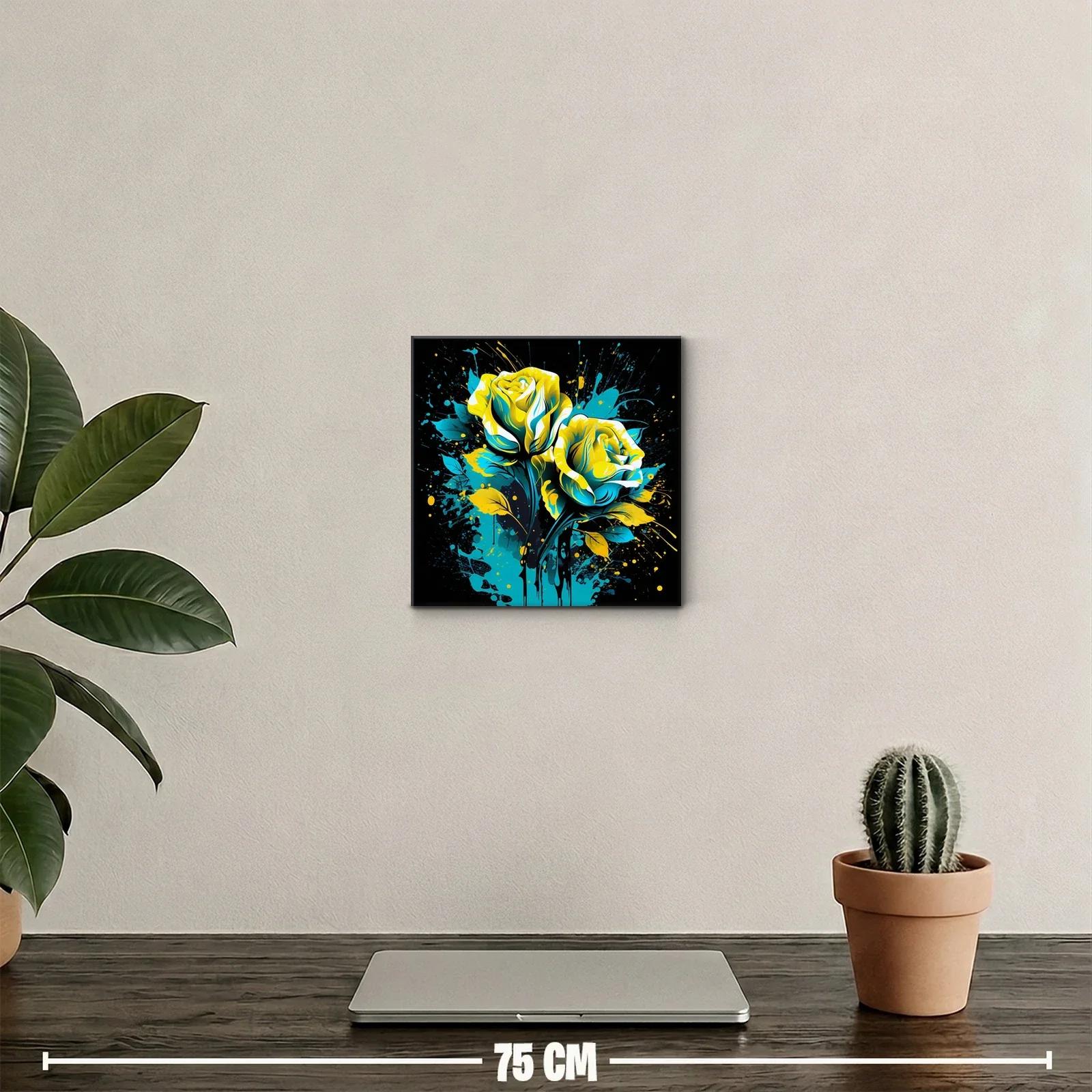 Rosas vibrantes en azul y amarillo sobre fondo oscuro — miniatura 2