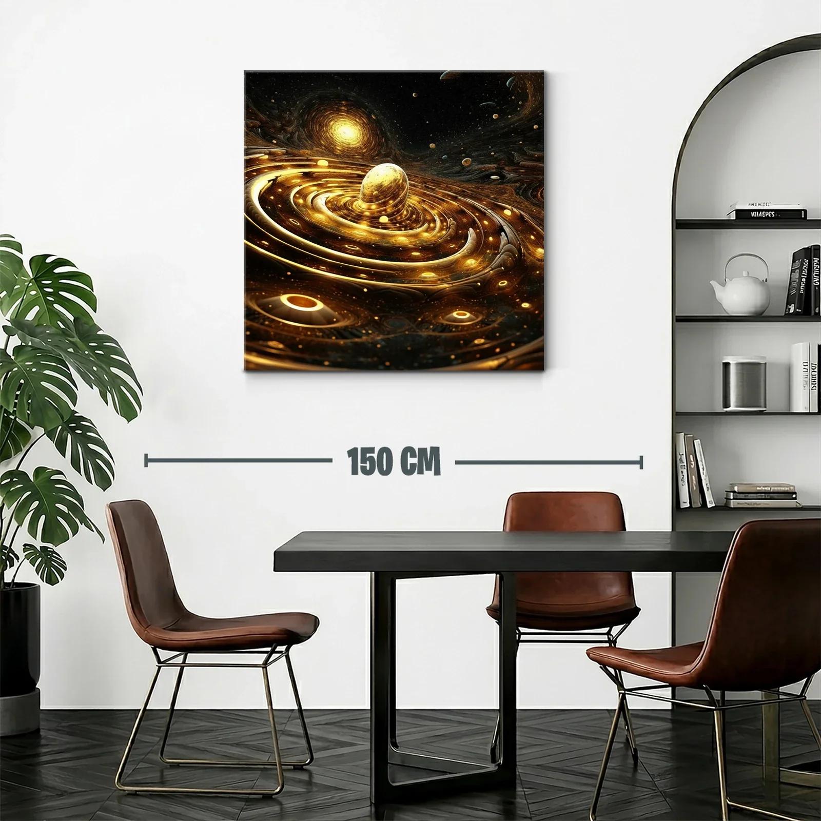 Cuadro abstracto con espirales doradas y estrellas — miniatura 2