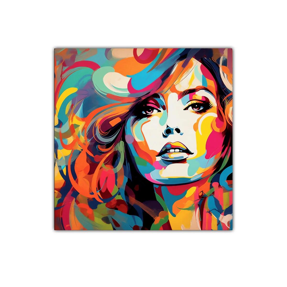 Retrato vibrante con explosión de color y movimiento