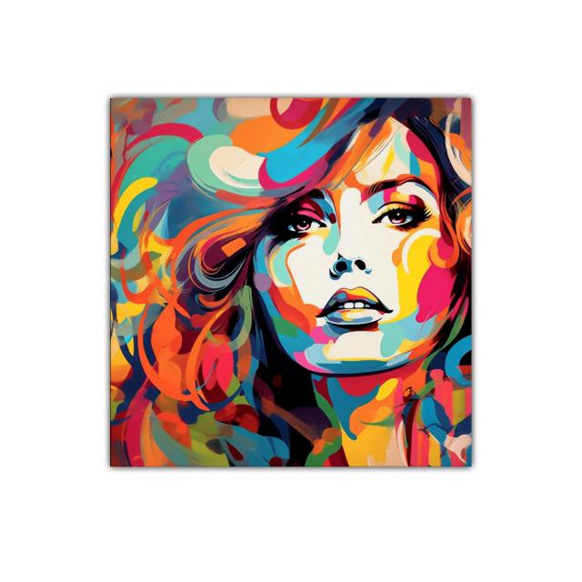 Retrato vibrante con explosión de color y movimiento