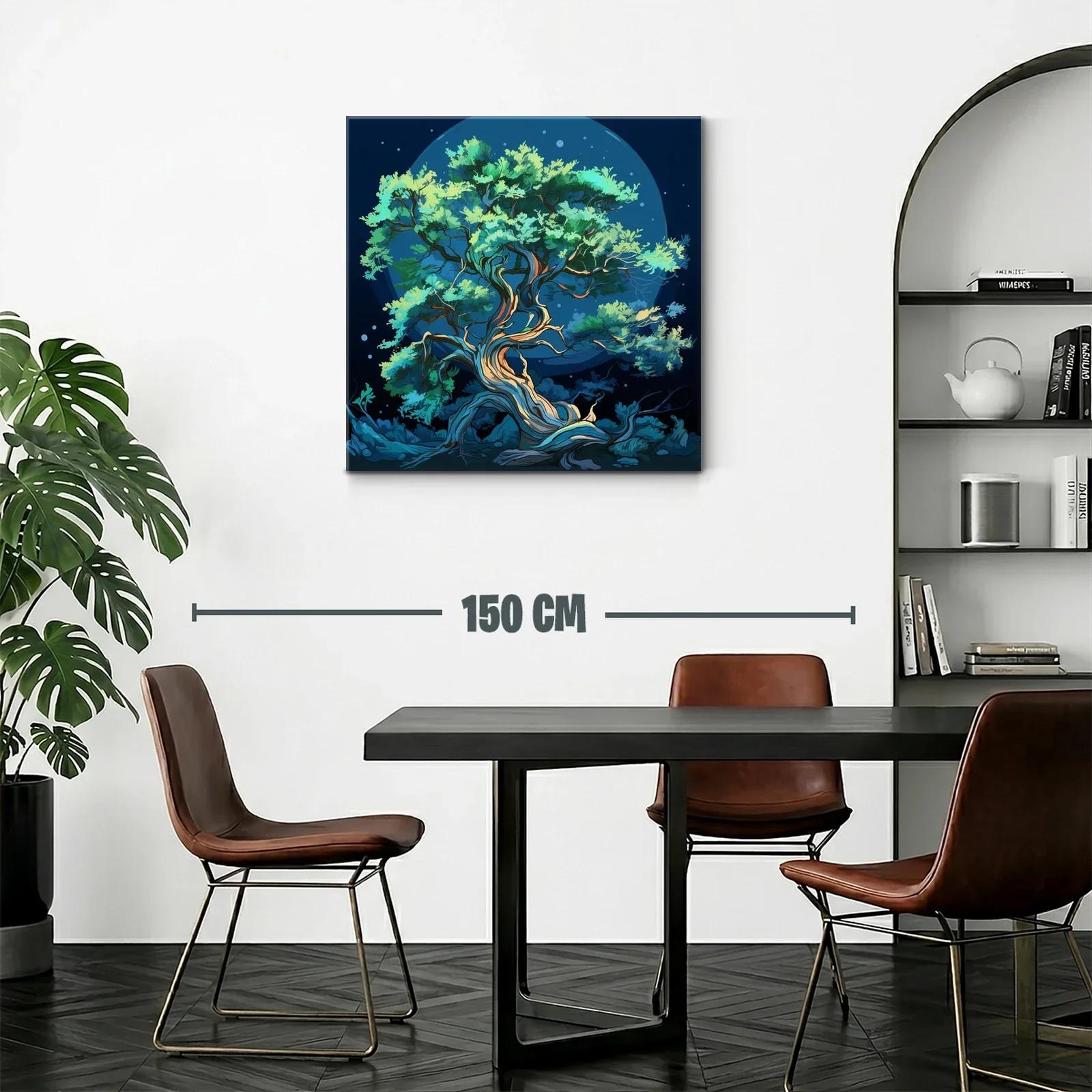 Árbol nocturno con luces mágicas y tonos azules y verdes — miniatura 2