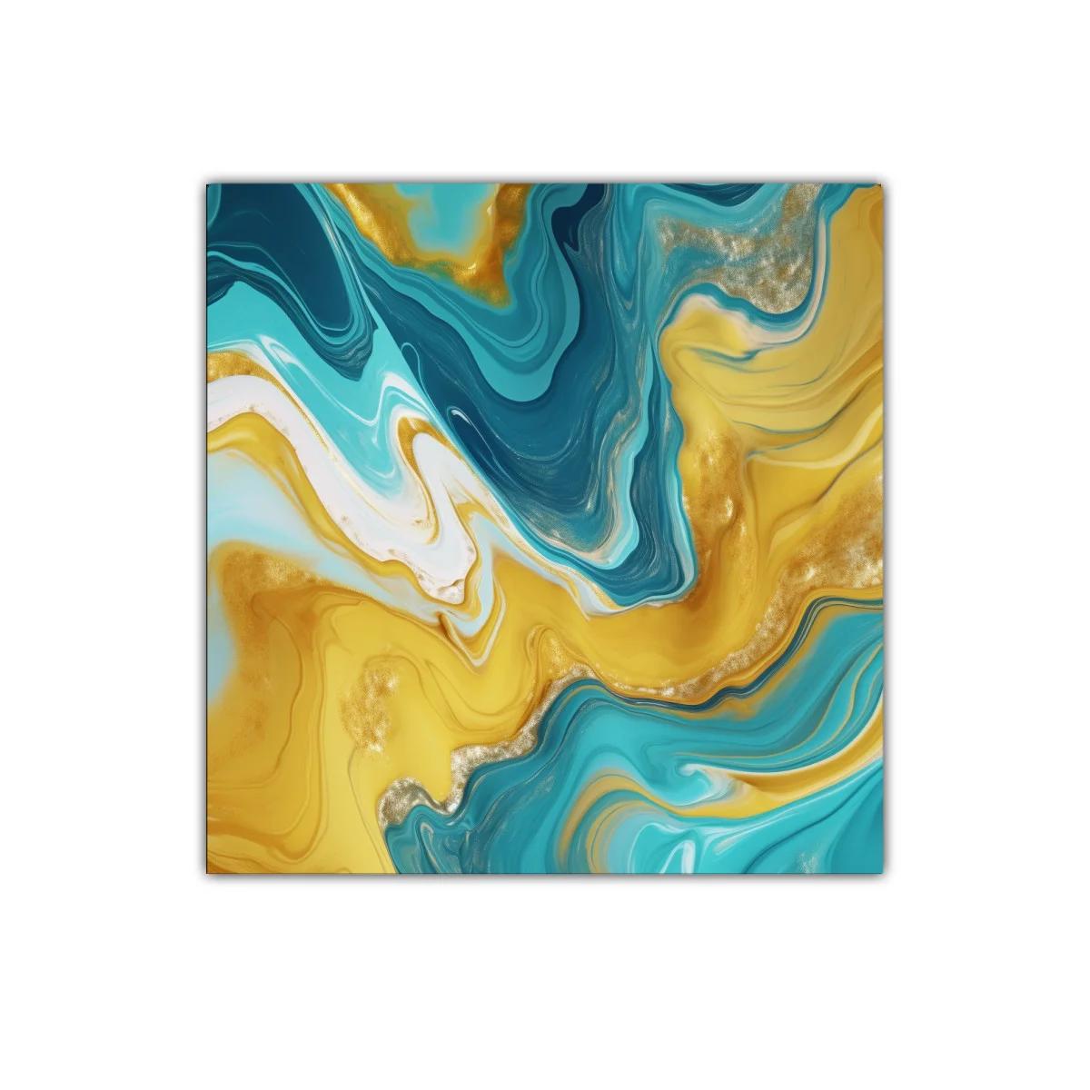 Abstracto fluido en tonos dorados y azules vibrantes