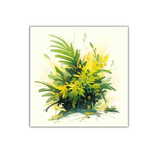 Cuadro decorativo con exuberante follaje en tonos verdes y amarillos