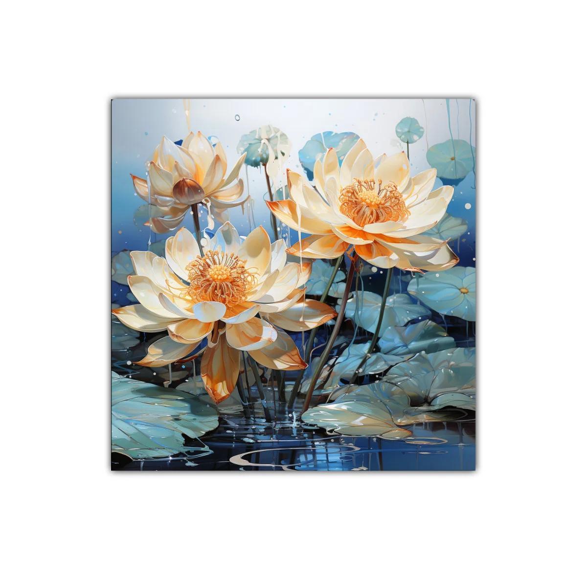 Lotos dorados en estanque azul sereno decorativo — imagen principal