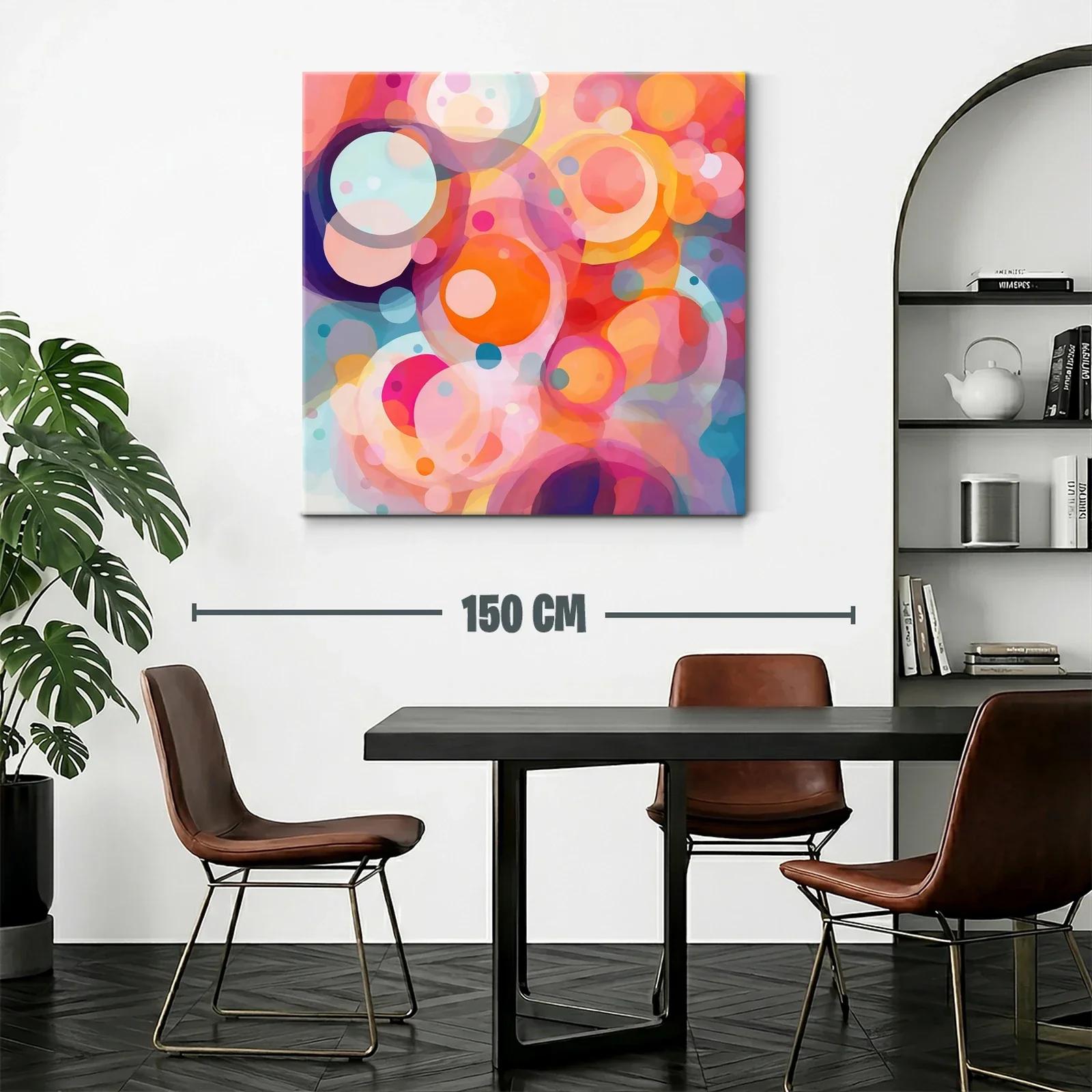 Cuadro abstracto con formas circulares en tonos cálidos y fríos — miniatura 2