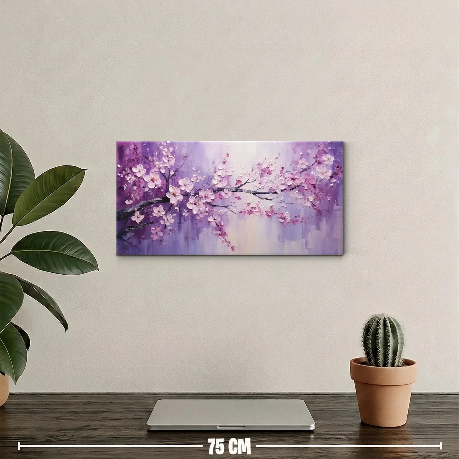 Cuadro rama de flor de cerezo en tonos lila y rosa — miniatura 2