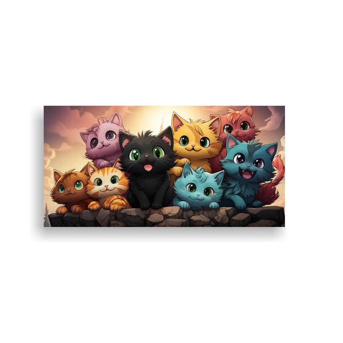 Cuadro grupo de gatitos sobre rocas