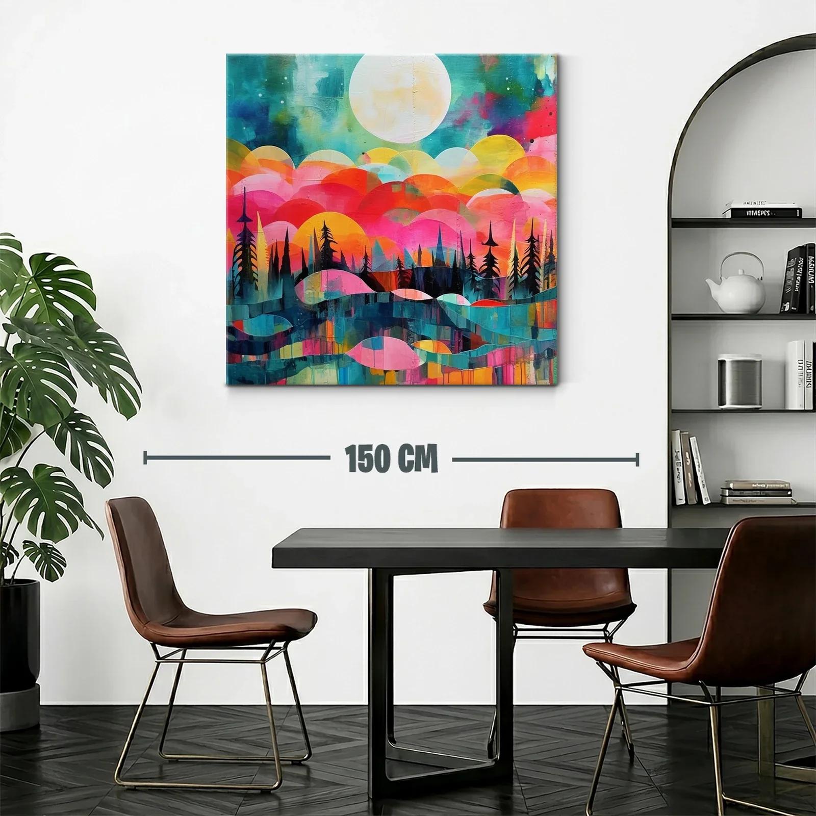 Paisaje abstracto con luna llena y árboles silueteados — miniatura 2