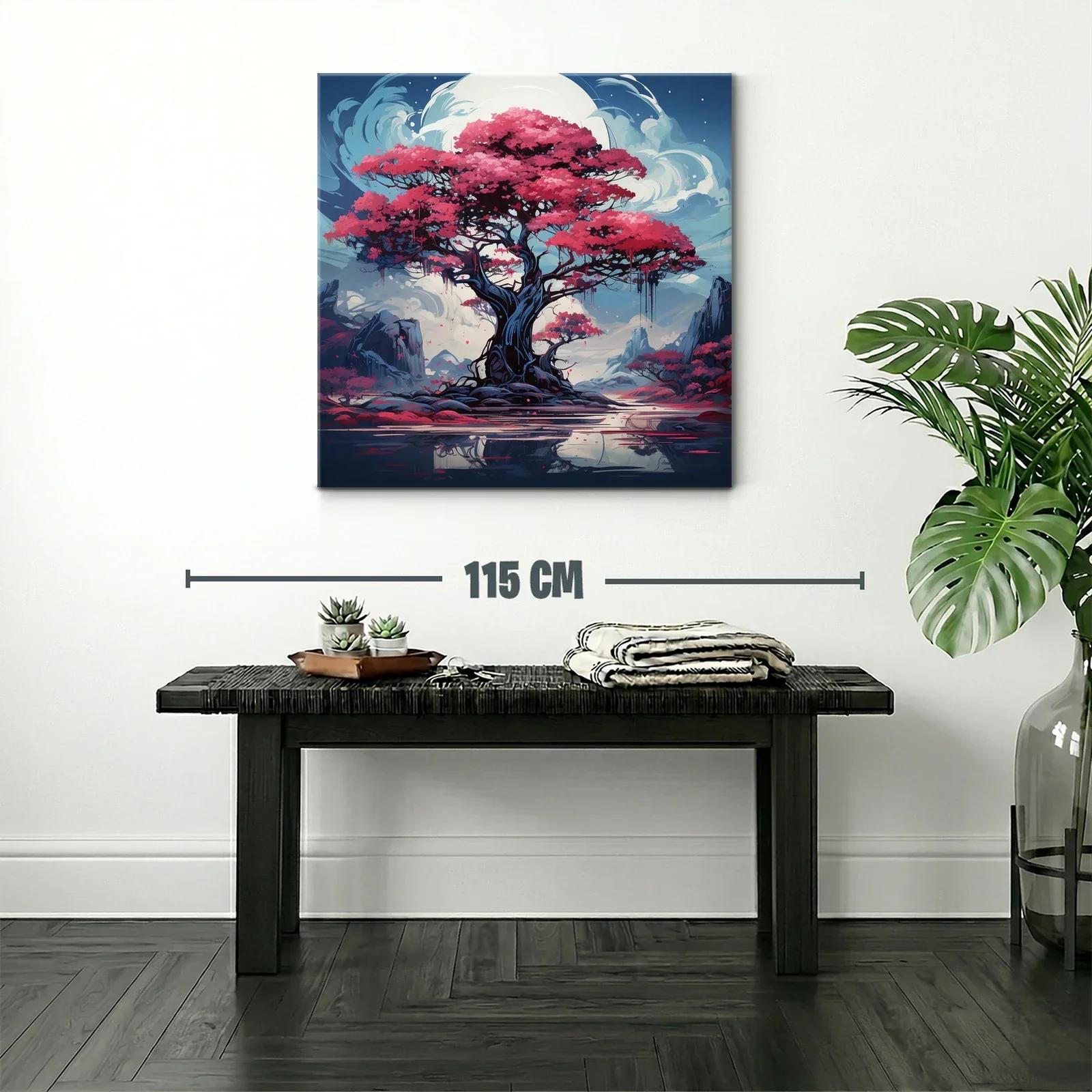 Árbol mágico con flores rosas bajo luna brillante — miniatura 2