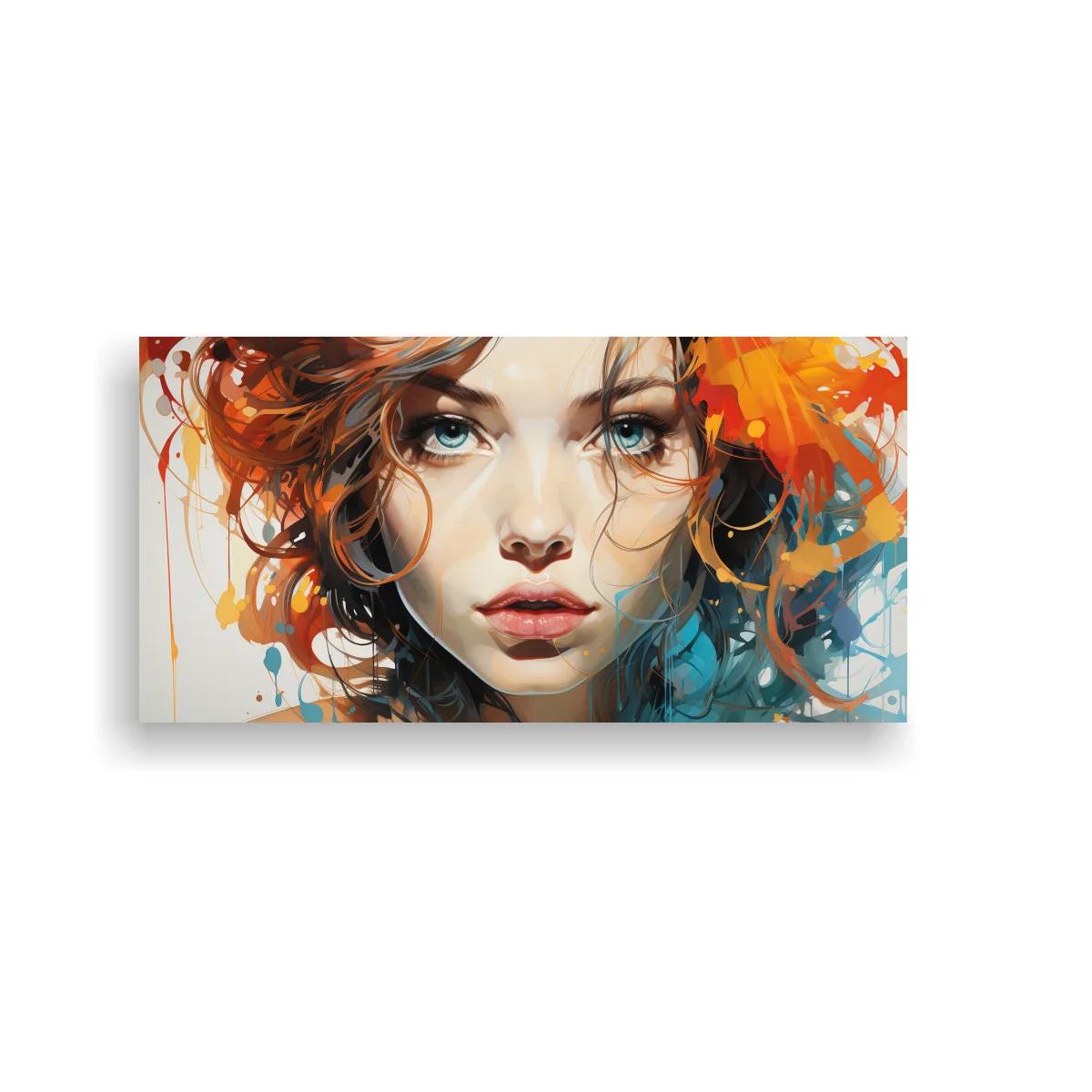 Cuadro retrato de mujer pelirroja con flores anaranjadas