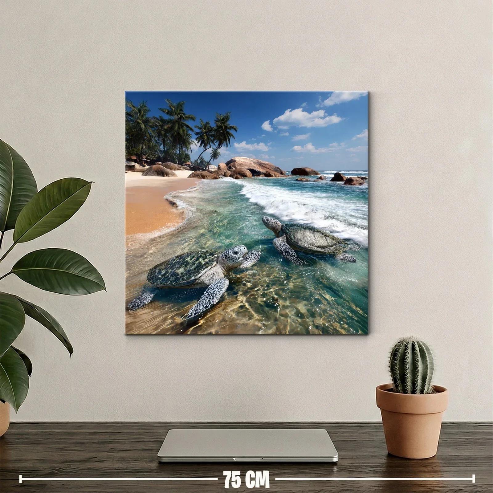 Tortugas en playa tropical bajo cielo despejado — miniatura 2
