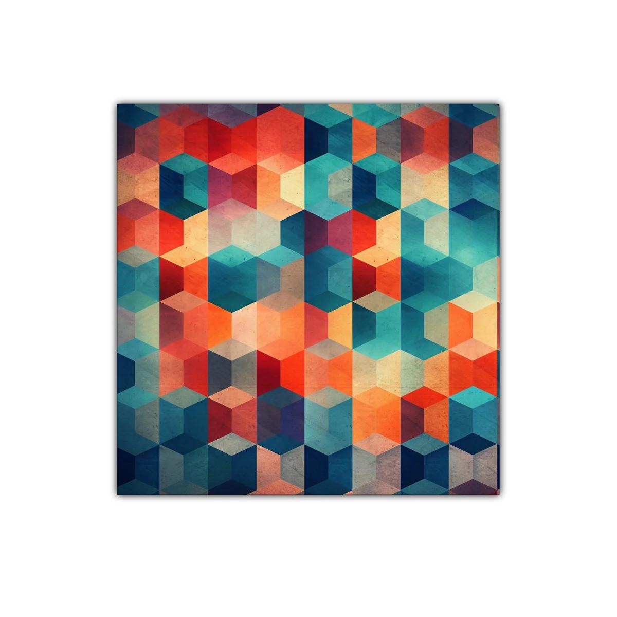 Cuadro abstracto con patrones geométricos y tonos vibrantes
